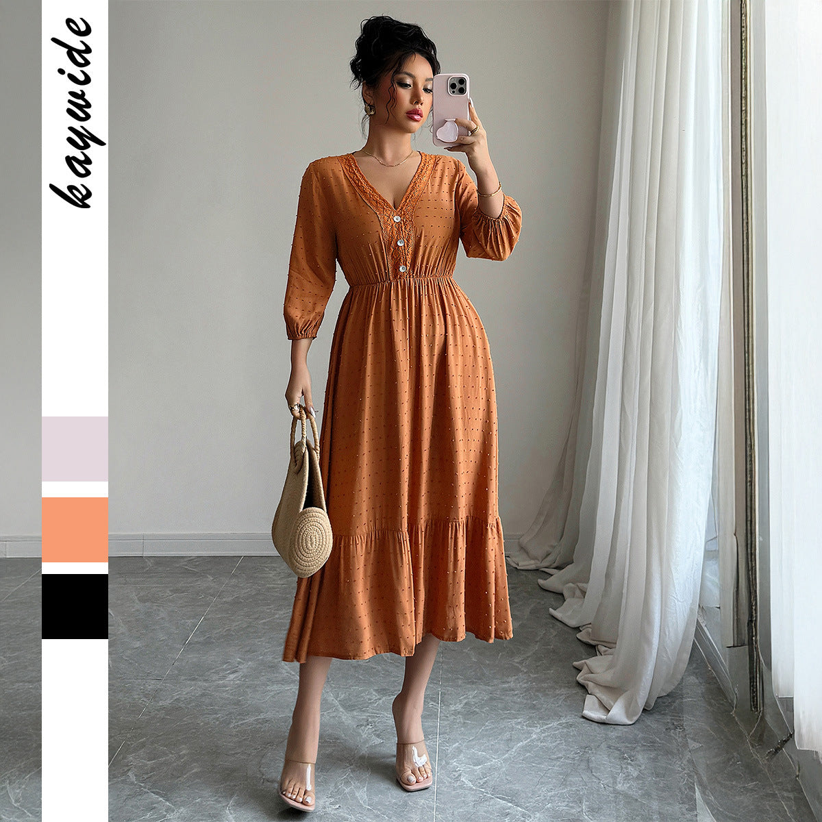 Minimalist and fashionable lace patchwork skirt dress - Korvel