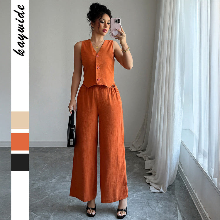 Minimally Sleeveless T-shirt Wide Leg Pants Set