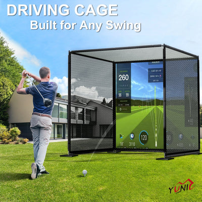 YUNIC Premium Golf Practice Cage with Heavy-Duty Frame & Simulator Screen - Korvel