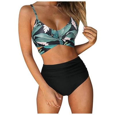 Conjunto de Bikini de Cintura Alta Floral Moderna para Mujeres