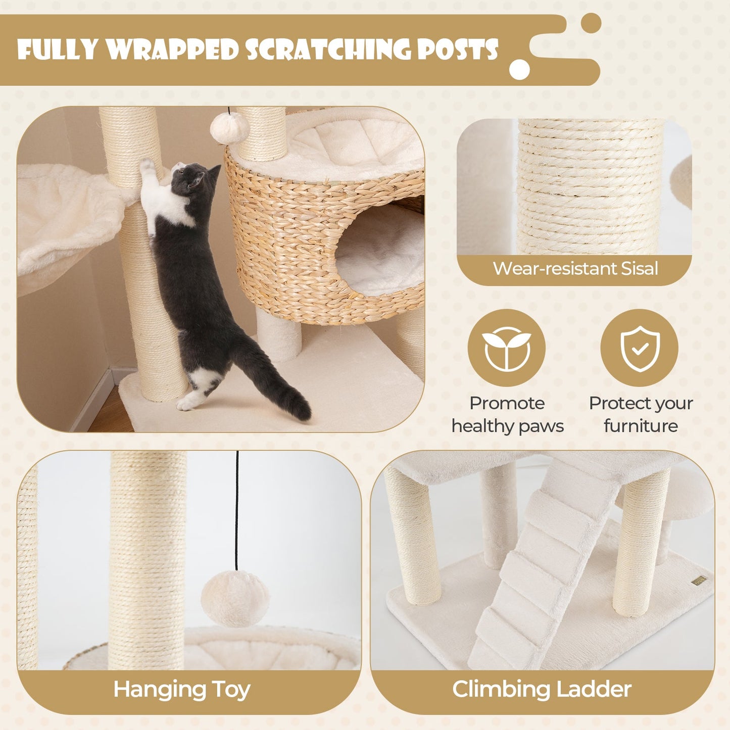 Modern Cat Tree with Cattail Fluff Condo & Top Perch