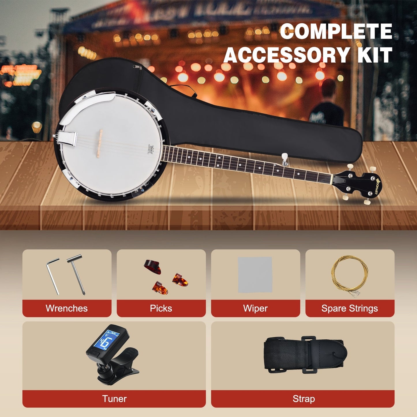 5-String Geared Tunable Banjo with Case