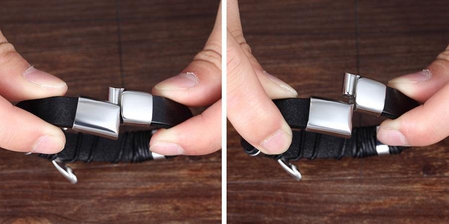 Multi-layer Leather Bracelet with Stainless Steel Clasp for Men