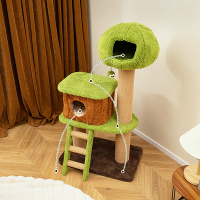 Árbol para Gatos Bonito con Nido de Hongo y Escalera - Verde