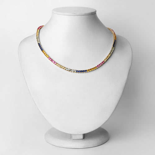 Collier multi-saphirs créé de 11,65 carats en argent sterling