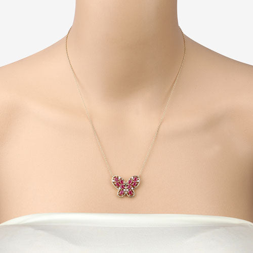 Collier en rubis véritable de 2,36 carats et zircon blanc en argent sterling