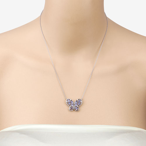 Collar de Tanzanita Genuina de 1.86 Quilates y Circonita Blanca en Plata Esterlina