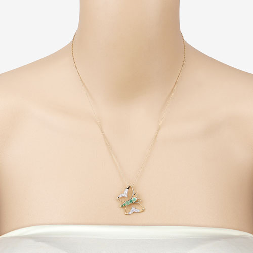 0.51 Carat Emerald and White Zircon Necklace in Sterling Silver