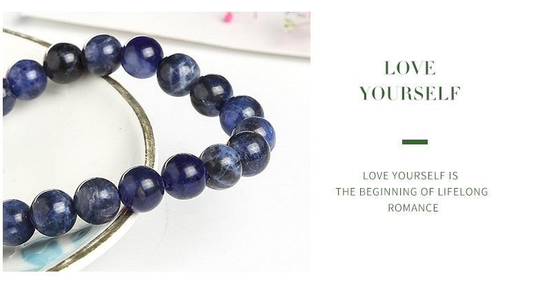 Natural Blue Stone Round Beads Stretch Bracelet for Men and Women