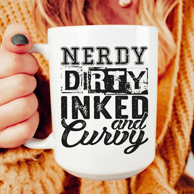 Taza de cerámica con curvas, nerd, sucia, tatuada y de 15 oz