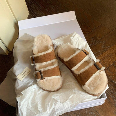 Zapatillas de Lana Premium con Hebilla Ajustable para Comodidad Interior y Exterior