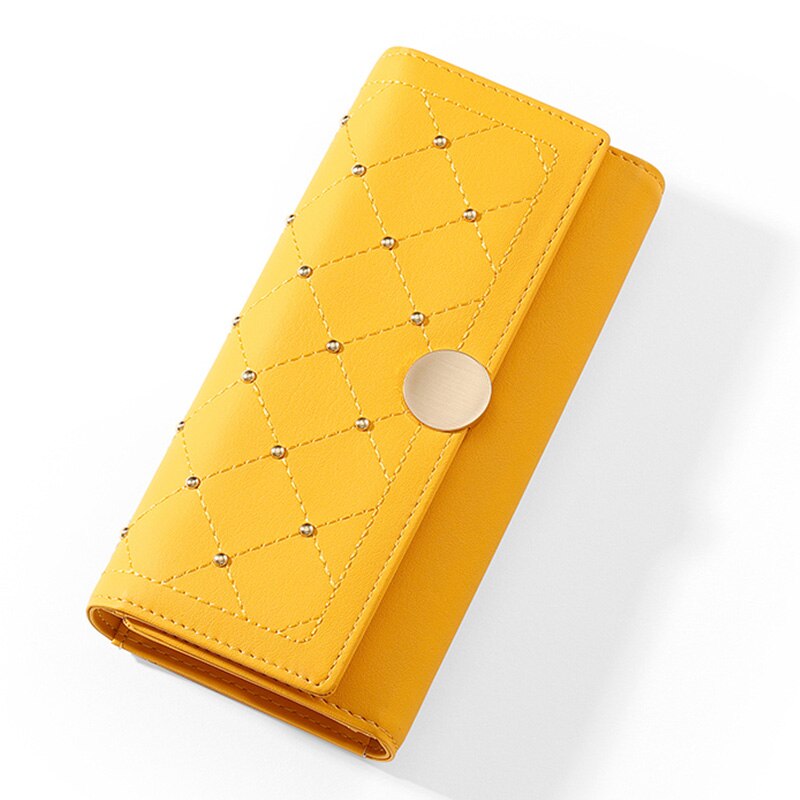 Cartera Larga Trifold con Botón de Remache para Mujeres
