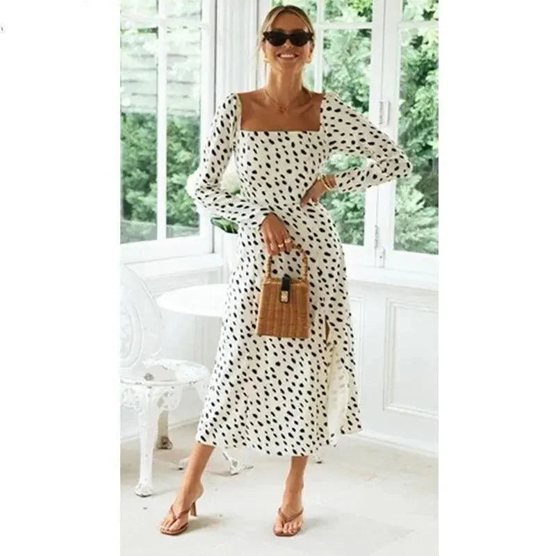 Luxury Leopard Print Dot Long Sleeve Dress for Women