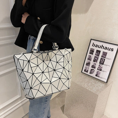 Geometric Stitching Large Capacity Shoulder Tote Bag