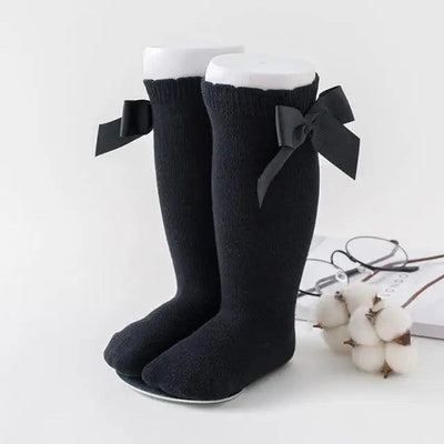 Stylish Knee High Baby Socks with Big Bow - 100% Cotton