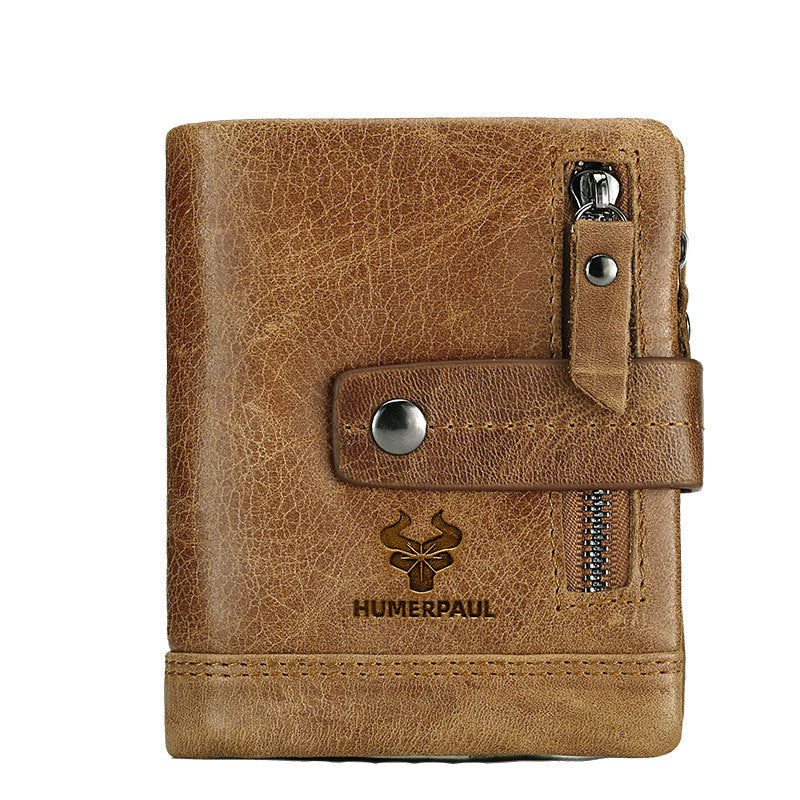 New Leather Wallet Crazy Horse Leather Zipper Buckle Wallet Leather Multifunctional Clutch - Korvel