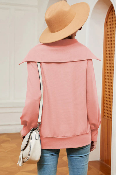 New long sleeved zipper lapel shawl pullover hoodie for women - Korvel