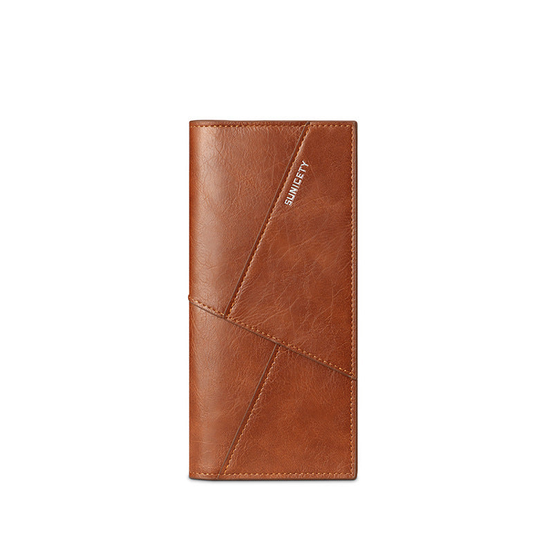 New Multi-Function Anti-Theft Brush Soft Leather Clip Long Ultra-Thin Splicing Two Fold Men's Wallet - Korvel