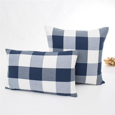 Navy Blue Plaid Striped Cushion Cover for Home Decor