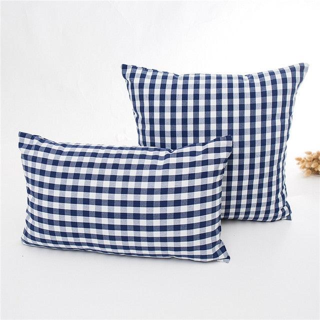Funda de Cojín a Rayas de Cuadro Azul Marino para Decoración del Hogar
