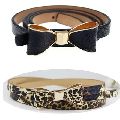 Slim PU Leather Bow Waist Belt for Women - Retro Style
