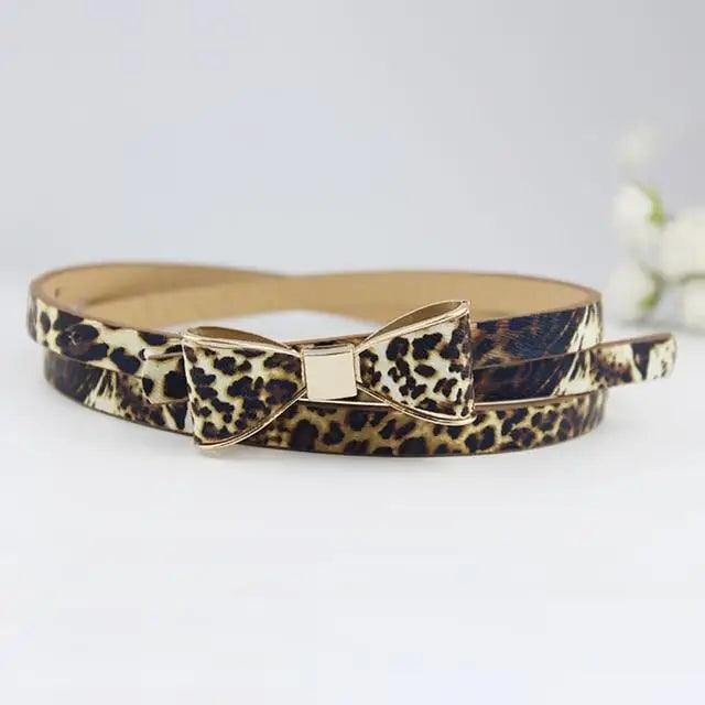 Slim PU Leather Bow Waist Belt for Women - Retro Style