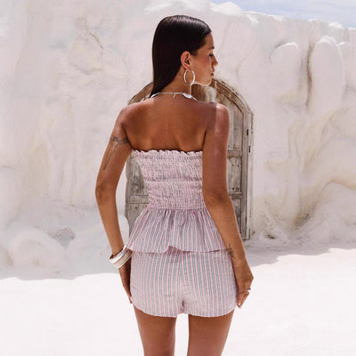 Strapless Olive Top and Shorts Set for Summer