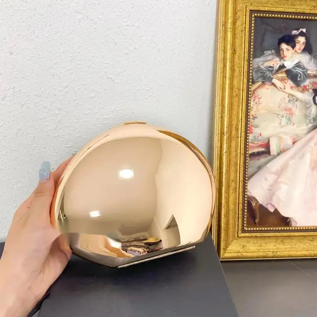 niche Metal shell shape clutch bag Smooth mirror surface silver gold women evening party cute purse handbag new - Korvel