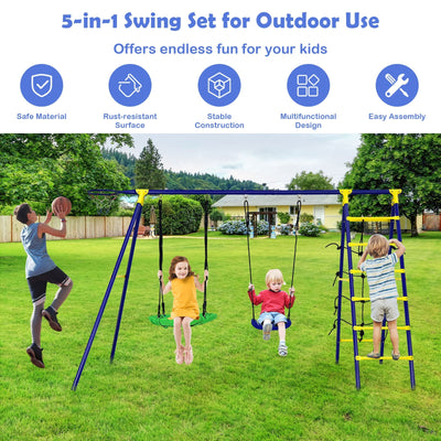 5-In-1 Outdoor Kids Swing Set with A-Shaped Frame