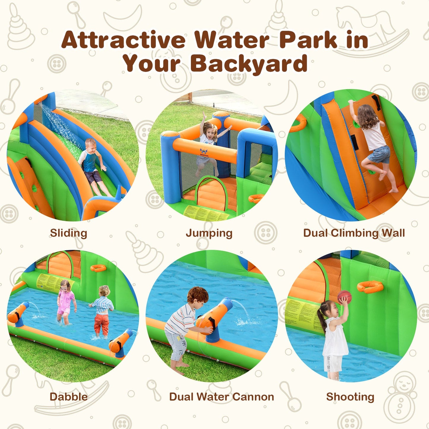 Parque Acuático Inflable Gigante 7 en 1 con Paredes de Escalada Dobles