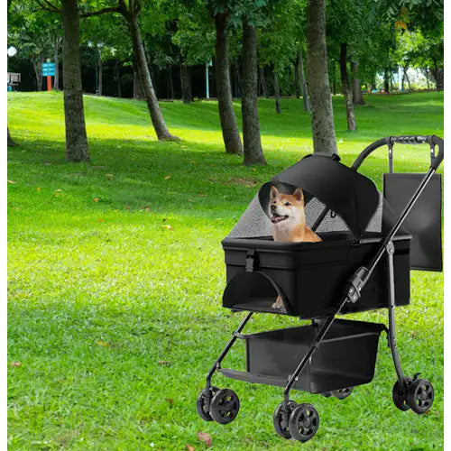 Poussette pour chien 2 en 1 pliable avec transporteur amovible