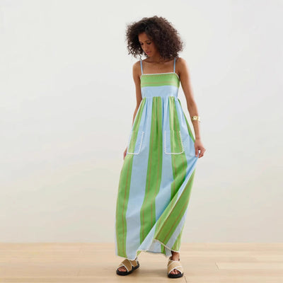 Elegant Off-Shoulder Striped Long Dress for Women