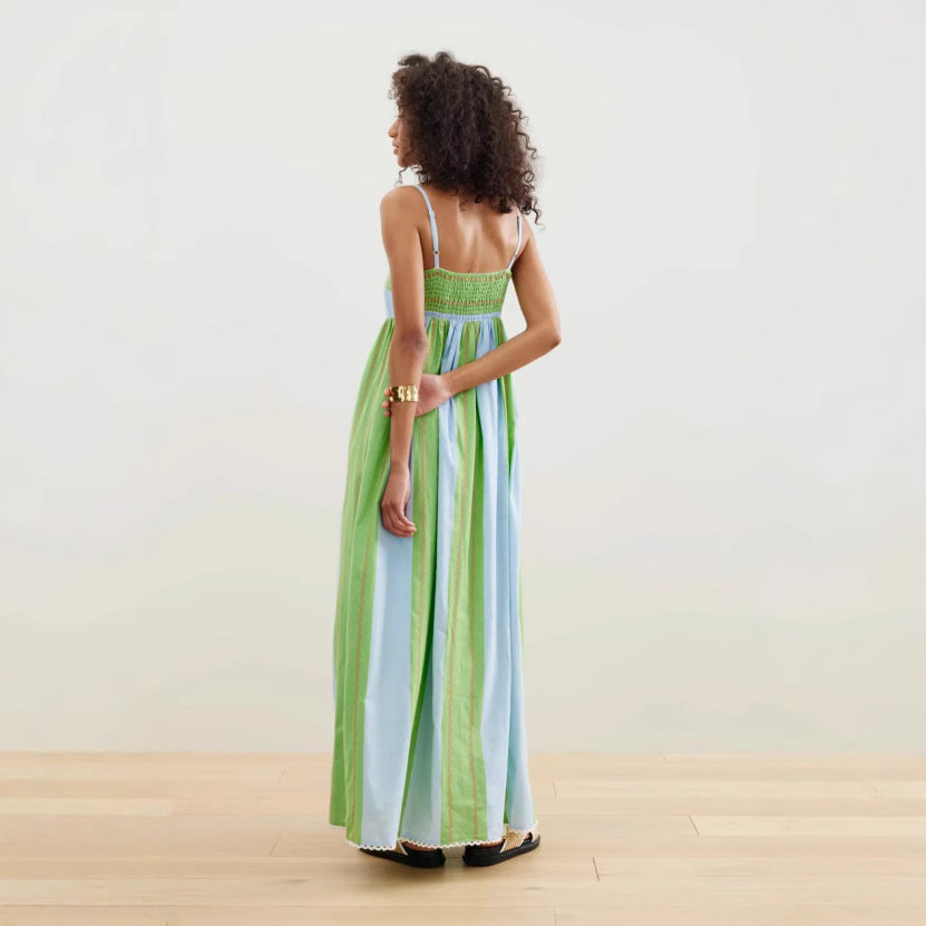 Robe longue à rayures élégante à épaules dénudées pour femmes