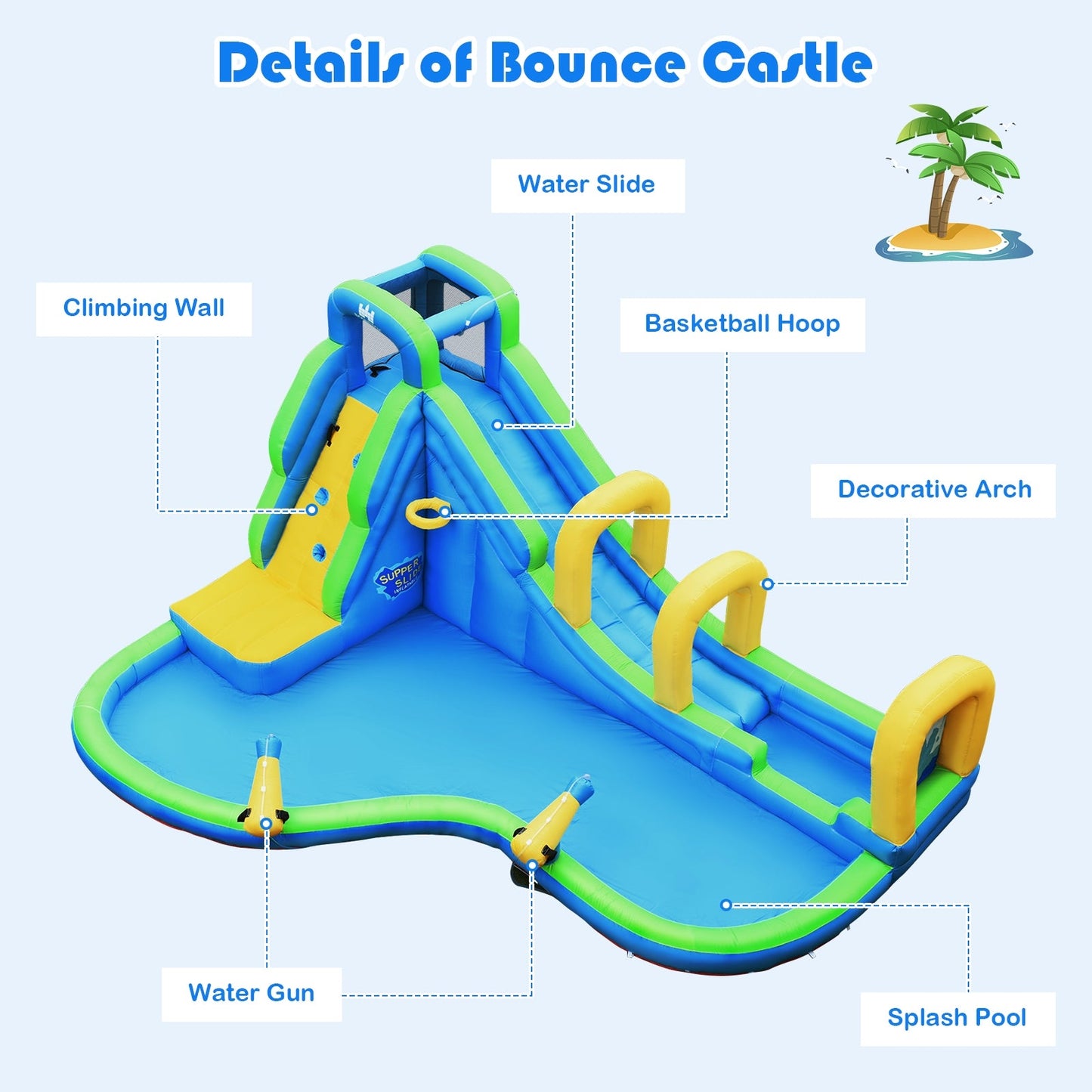 Château Gonflable avec Toboggan Aquatique et Canons à Eau