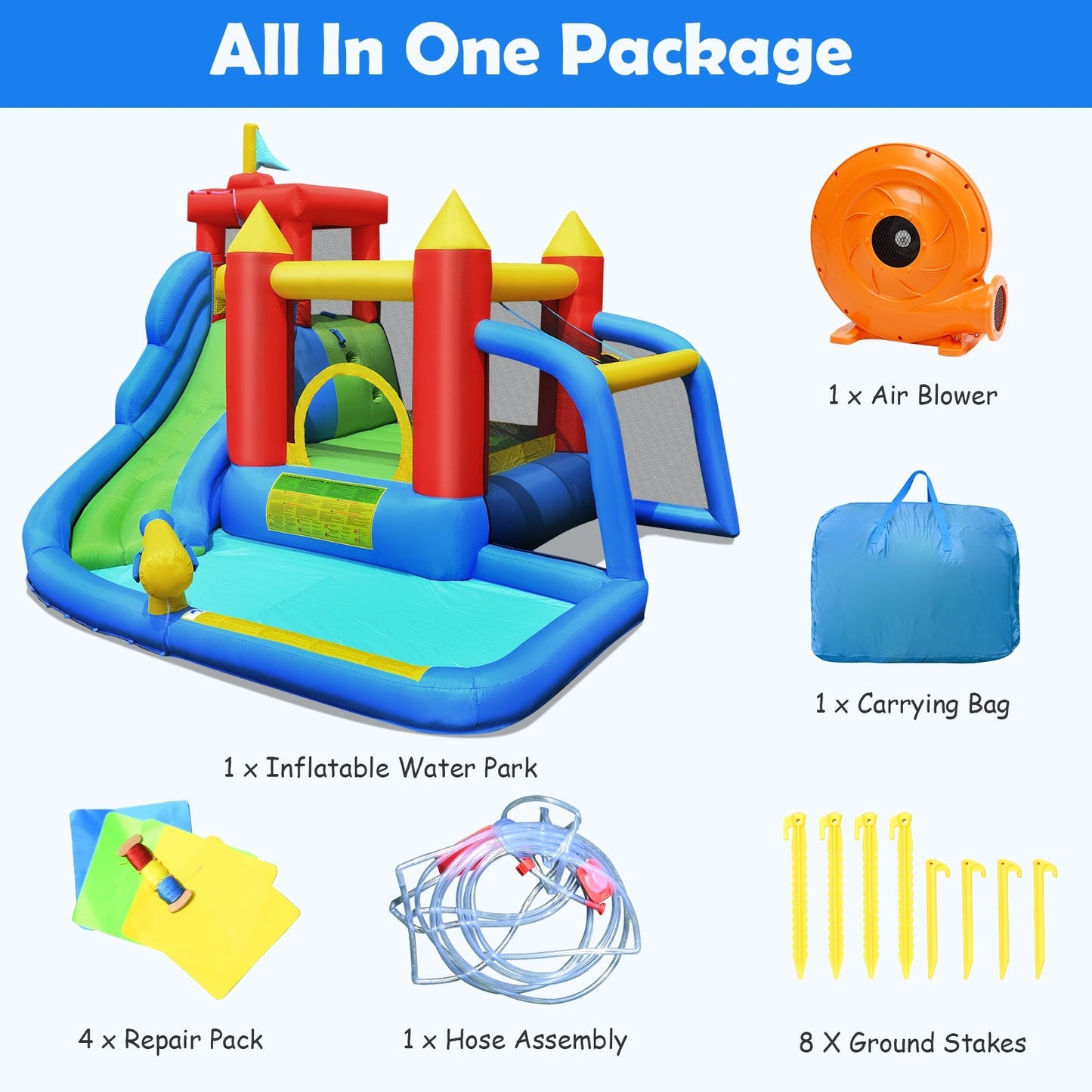 Casa Inflable de Salto y Piscina Splash con Tobogán de Agua