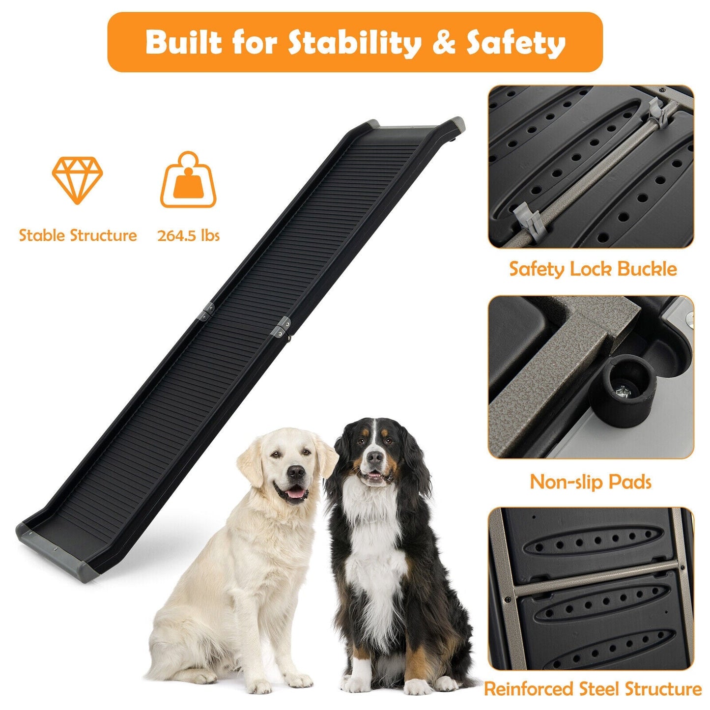 63-Inch Folding Pet Ramp with Steel Frame