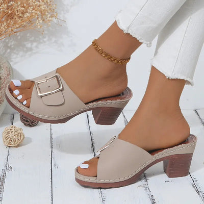 Open Toe Block Heel Buckle Sandals - Korvel