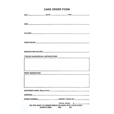 Premium Cake Order Form Pad