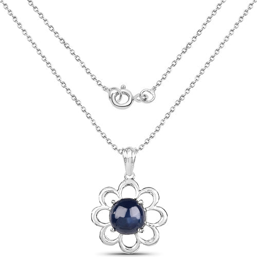 Pendentif en argent sterling de 4,65 carats en saphir bleu véritable