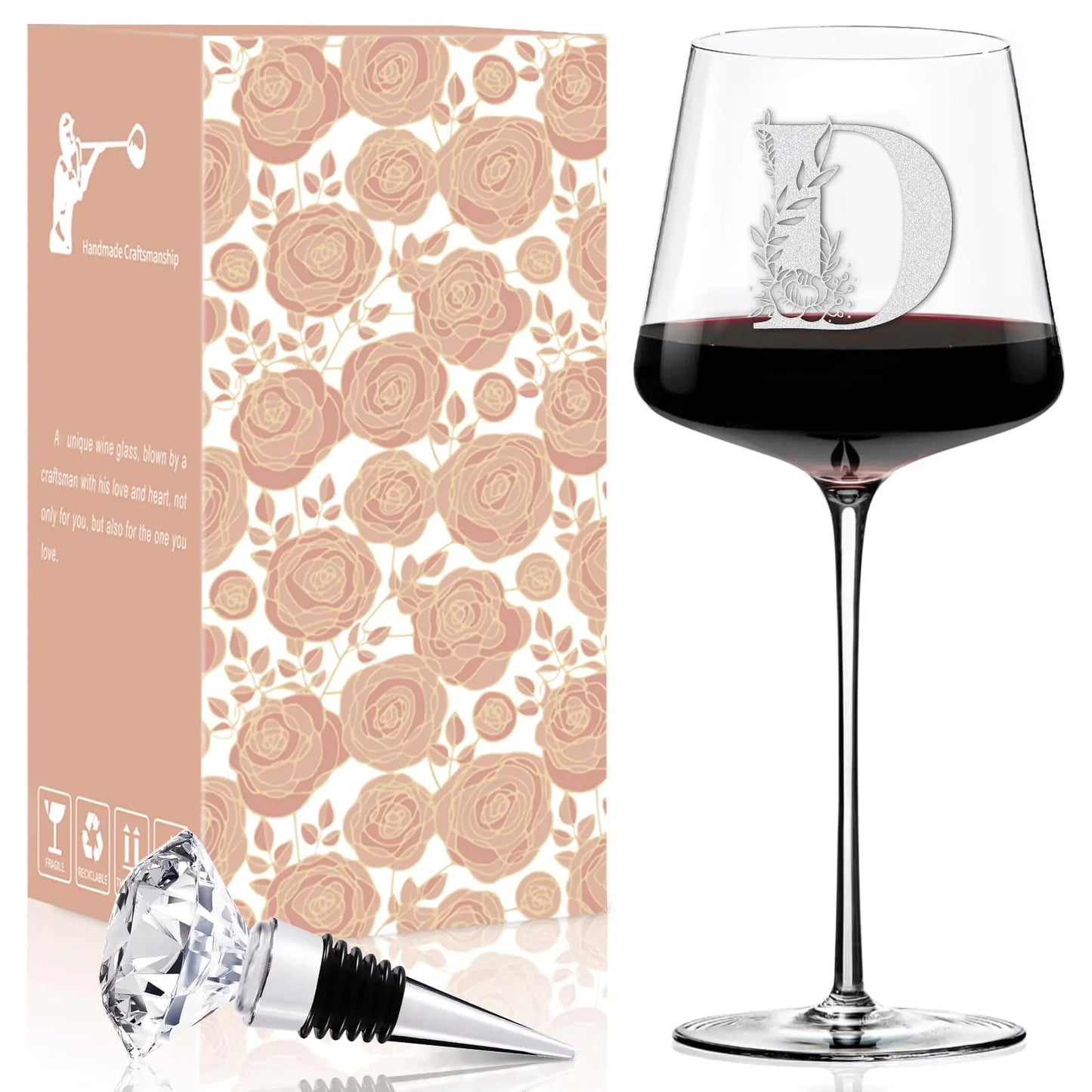 Physkoa Personalized Wine Glass - Custom Initial Etched Gift