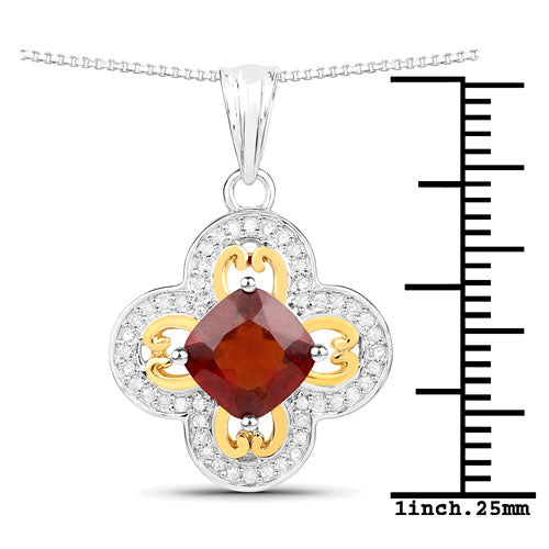 Pendentif en Hessonite et Diamant de 1,63 Carat en Or 18K et Argent Sterling