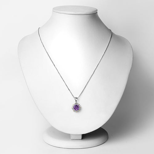 Colgante de amatista genuina de 1.87 quilates y diamantes en oro de 14K y plata esterlina
