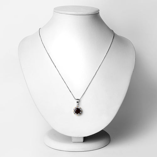Pendentif en Grenat et Diamant de 2,32 Carats en Or 14K et Argent