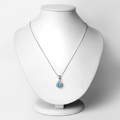Colgante de Topacio Azul Suizo de 2.32 Quilates y Diamantes en Oro de 14K y Plata Esterlina