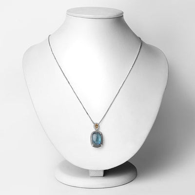 11.05 Carat Genuine Labradorite & Diamond Pendant in 14K Gold