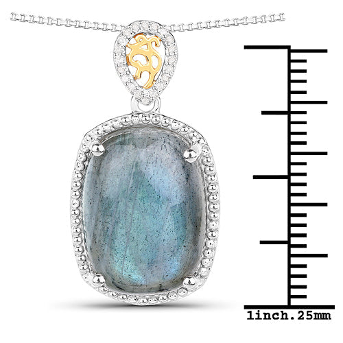 11.05 Carat Genuine Labradorite & Diamond Pendant in 14K Gold