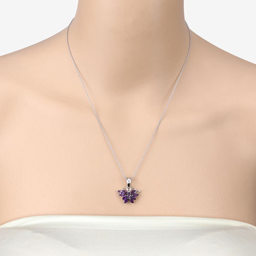 1.65 Carat Genuine Amethyst Butterfly Pendant in Sterling Silver