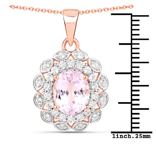 Pendentif en Kunzite et Topaze Blanche de 4,26 Carats en Argent Sterling
