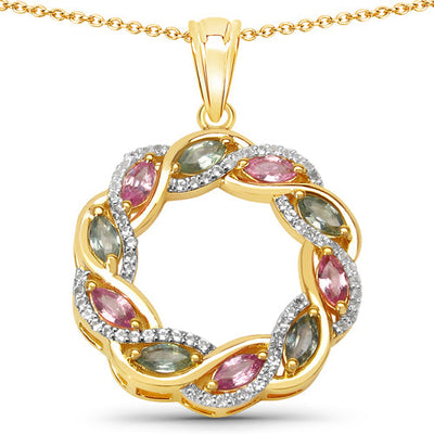 Elegant 1.83 Carat Green Sapphire and Pink Sapphire Pendant