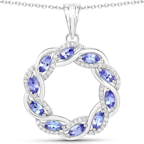 1.73 Carat Genuine Tanzanite and White Topaz Pendant in Sterling Silver